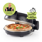 Rachs KOCHWERK Pizza Maker mit Temperatureinstellung und herausnehmbarem Pizzastein für knusprige Pizza in 3–4 Minuten schwarz matt.