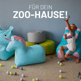 LUMALAND Kindersitzsack Animal Line Einhorn - Pastell Pink/Stahlgrau als weicher, wasserabweisender Sitzplatz für Kinderzimmer und Zoo-Haus.