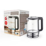 GOURMETmaxx Glas-Wasserkocher LED 1,7l mit Edelstahl, Wasserstandsanzeige und 360° drehbarem Sockel, kabellos und mit Antikalkfilter.
