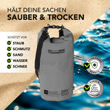 Where Tomorrow Dry Bag 20L - Style 01 - Grau, wasserdichter, robuster Rucksack schützt vor Staub, Schmutz, Sand, Wasser und Schnee.