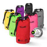 Where Tomorrow Dry Bag 10L - Style 01 - Rot wasserfester, robuster Outdoor-Rucksack mit Rolltop-Verschluss und verstellbarem Schultergurt.