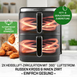 GOURMETmaxx FryUp Vertikale Doppelkammer-Heißluftfritteuse mit 10 Liter, 4 Ebenen, fettarmer und geruchsarmer Zubereitung.