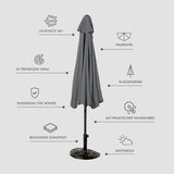 EASYmaxx Sonnenschirm mit UV-Schutz mit Sonnenschirmfuß halbrund 270x140 cm grau, platzsparend, mit Handkurbel und wetterfest.