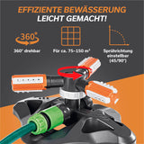 EASYmaxx 360°-Gartensprinkler - 2er-Set mit 360° Rotation, einstellbarer Sprührichtung und Bewässerung für 75–150 m² Fläche.