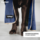FLUFFINO® Hundehandtuch Mikrofaser – 2er-Pack in Beige & Blau, extra saugfähig, schnell trocknend, ideal für kleine und mittelgroße Hunde.