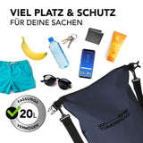 Where Tomorrow Dry Bag 20L - Style 01 - Dunkelblau wasserdichter, robuster Outdoor-Rucksack mit 20L Fassungsvermögen und UV-Schutz.