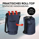 Where Tomorrow Dry Bag 5L - Style 01 - Dunkelblau mit wasserdichtem Rolltop-Verschluss und verstellbarem Schultergurt für Outdoor-Abenteuer.