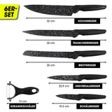GOURMETmaxx Messerset inkl. Sparschäler – 6-tlg., schwarz, mit Antihaftbeschichtung und verschiedenen Messern für vielseitiges Schneiden.