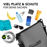 Where Tomorrow Dry Bag 5L - Style 01 - Grau wasserdichter, robuster 5L Rucksack mit UV-Schutz und verstellbarem Schultergurt.