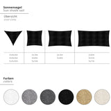 LUMALAND Sonnensegel 100% HDPE mit Stabilisator, Quadrat 5x5 m, schwarz, UV-Schutz, reißfest und mit Befestigungsseilen.