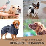 FLUFFINO Hundebademantel - Größe M beige/blau, saugfähig, schnell trocknend, mit Kapuze und Klettverschluss, ideal für mittlere Hunde.