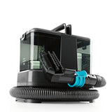 Polster- & Teppichreiniger Kompakt - Grau/Blau mit Doppeltank-System, Bürstendüse und schlauch für effektive Reinigung von Polstern und Teppichen.