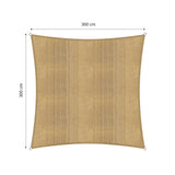 LUMALAND Sonnensegel 100% HDPE Quadrat 3x3 Meter in Sand mit UV-Schutz und stabilen Eckringen für einfache Montage.