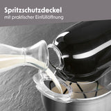 GOURMETmaxx Küchenmaschine - Schwarz mit Spritzschutzdeckel und praktischer Einfüllöffnung für bequemes Arbeiten und sauberes Backen.