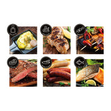 MAXXMEE Multi-Raclette-Grill - 3in1 - 1200 W - schwarz zeigt vielfältige Grilloptionen wie Raclette, Drehspieße, Steak und Fisch.