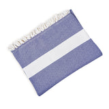 LUMALAND Baumwolldecke / Tagesdecke aus 100 % Baumwolle - ca. 200 x 240 cm - Marineblau mit Muster und Fransen, weich und atmungsaktiv.