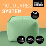 LUMALAND Sitzsack-Hocker Pastell Grün, modulare Kombination, 3-in-1 Funktion, 110 L Volumen, indoor & outdoor geeignet.
