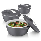 MAXXMEE Thermo-Schüssel Mikrowelle - 3er-Set (450 ml + 850 ml + 1400 ml) - grau/weiß, doppelwandig, mit Drehverschluss-Deckel
