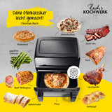 GOURMETmaxx Heißluft-Fritteuse Vario-Doppelkammer 9l mit vielseitigen Kochprogrammen für Fleisch, Pizza, Gemüse und mehr.