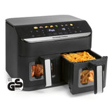 GOURMETmaxx AirGenius 2-Kammer-Heißluftfritteuse 2 x 4,5 l mit Touchscreen für fettarmes Frittieren und 2 Gerichte gleichzeitig.