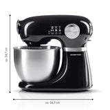 GOURMETmaxx Küchenmaschine - Schwarz mit 1000 W Motor, 5 L Edelstahlschüssel und 12 stufenlos regelbaren Geschwindigkeiten.