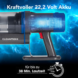 CLEANmaxx Hand- und Bodenstaubsauger kabellos mit kraftvollem 22,2-V-Akku und bis zu 38 Min. Laufzeit, 0,8-L-Staubbehälter.