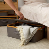 LUMALAND Aufbewahrungsbox mit Bambus-Rahmen - 54 x 33 x 18 cm - 2er-Set - Grau, faltbar und stilvoll unter dem Bett.