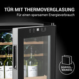 N8WERK Weinkühlschrank - 15 Flaschen mit doppelwandiger Thermoverglasung für energiesparende Kühlung und stilvolle Weinaufbewahrung.