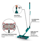 Akku-Besen Swivel Sweeper G2 + Ersatz-Akku kabellos, 360° drehbar, Ellenbogengelenk, 4-seitiges Bürstensystem, leicht aufladbar smaragd.