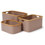 LUMALAND Aufbewahrungsboxen mit Bambus-Rahmen - 3er-Set - Taupe in verschiedenen Größen, stapelbar und platzsparend.