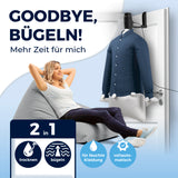 CLEANmaxx Hemdenbügler PRO KOMPAKT hängt an Tür, trocknet und bügelt Hemden automatisch, schwarz/silber, platzsparend und zeitsparend.