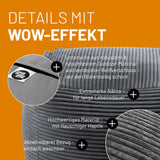 LUMALAND Modularer Sitzsack-Hocker aus der Cord-Reihe, 54x54x40 cm, robuster Boden, waschbarer Bezug und flauschige Oberfläche in Grau.