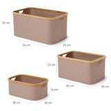 LUMALAND Aufbewahrungsboxen mit Bambus-Rahmen - 3er-Set - Taupe in verschiedenen Größen, stapelbar und pflegeleicht.