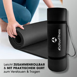 #DoYourFitness Fitnessmatte - In- & outdoor - Yoga, Gymnastik & Co. - 183 x 61 x 2 cm - Schwarz, leicht zusammenrollbar mit Tragegurt.