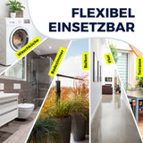 Collage mit Wäscheleine in Waschraum, Bad, Balkon, Flur und Terrasse (deutsche Labels); Titel: Flexibel einsetzbar – EASYmaxx Falt-Wäscheständer 1800: klappbare Kleiderstange, platzsparend mit 18m Trockenlänge.