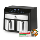 Kochwerk Heißluft-Fritteuse Zweikammer 7 Liter Edelstahl/schwarz mit Touchdisplay und 10 voreingestellten Programmen.