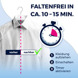 CLEANmaxx Hemdenbügler PRO STEAM zeigt faltenfreie Hemden nach 10–15 Min., automatisch auffrischen, trocknen und bügeln, schwarz.