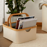 LUMALAND Bambus-Rahmen-Aufbewahrungskorb - 2er-Set beige, faltbar mit Bambusgriffen für ordentliche Aufbewahrung von Zeitschriften und mehr.