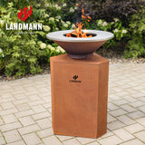 LANDMANN Feuerschale aus Cortenstahl mit Standfuß - 60 cm, rostiges Design für gemütliches Lagerfeuer im Garten, stabile Ausführung.