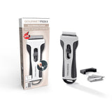 GOURMETmaxx Kochfeldschaber 13,2x5,1x2,2 cm schwarz/grau mit Soft-Touch-Griff und einziehbarer Klinge für einfache Fleckenentfernung.