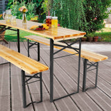 EASYmaxx Bierzeltgarnitur Set 170 cm mit 2 Bänken, Fichtenholzplatten, Holzfarben/Schwarz, wettergeschützt, für drinnen und draußen.