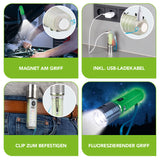 EASYmaxx Taschenlampe LED 5 V transparent/chrom mit Magnetgriff, USB-Ladekabel, Clip und fluoreszierendem Griff für bis zu 5 Std. Licht.
