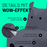 LUMALAND Animal Line Kindersitzsack Hippo - Stahlgrau mit abnehmbarem, waschbarem Bezug und verdecktem Reißverschluss schützt Bodenbelag.