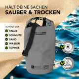 Where Tomorrow Dry Bag 30L - Style 01 - Grau, wasserdichter Outdoor-Rucksack mit Rolltop-Verschluss und UV-Schutz für saubere, trockene Ausrüstung.