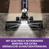 CLEANmaxx Akku-Zyklon-Staubsauger Digital-Display mit elektrisch rotierenden Borsten für gründliche Schmutzentfernung auf Teppich und Hartboden.