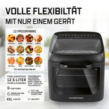 GOURMETmaxx Heißluftofen mit Panoramadach & Frontfenster, 12,5 l, 12 Programme, 1800W, 9 Funktionen, XXL-Zubehör.