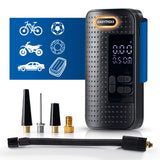 EASYmaxx Akku-Handkompressor mit Display, USB aufladbar, für Fahrrad, Auto, Bälle, Motorrad, mit vier Adaptern und LED-Beleuchtung.