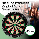 #DoYourDart Sisal-Dartscheibe mit selbstschließender Faser, Surround und 6 Dartpfeilen, Ø 45 cm, Original Dart-Turniermaß.
