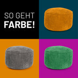 LUMALAND Sitzsack Pouf (Cord-Reihe), 50L - Bezug waschbar - Hocker & Ablage in 1 - Senfgelb im modernen Rippenstoffdesign.