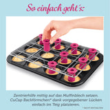 CuCap Backblech mit Zentrierhilfe für Muffins & Cupcakes erleichtert zentriertes Platzieren und stabilisiert Förmchen beim Backen.